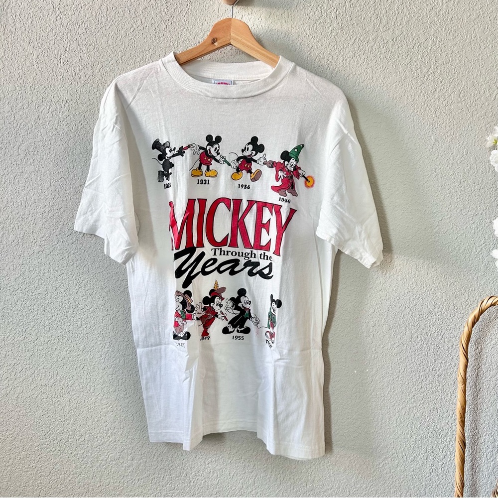 Vintage Mickey Through The Years Cartoon White T-Shirt Adult Size L 1990s VTG